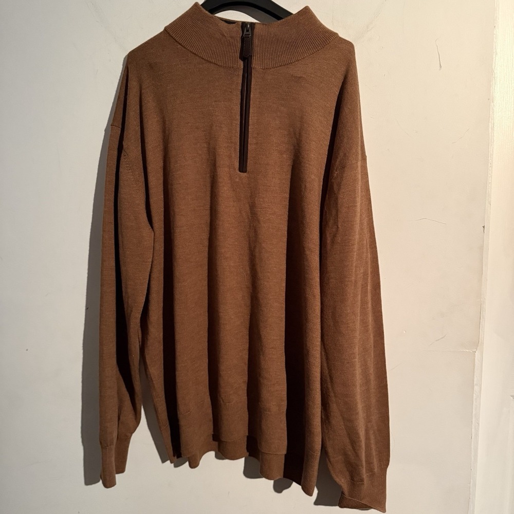 Orvis Merino Wool Men's Quarter Zip Pullover Sweater 100% Size XL Brown Academia